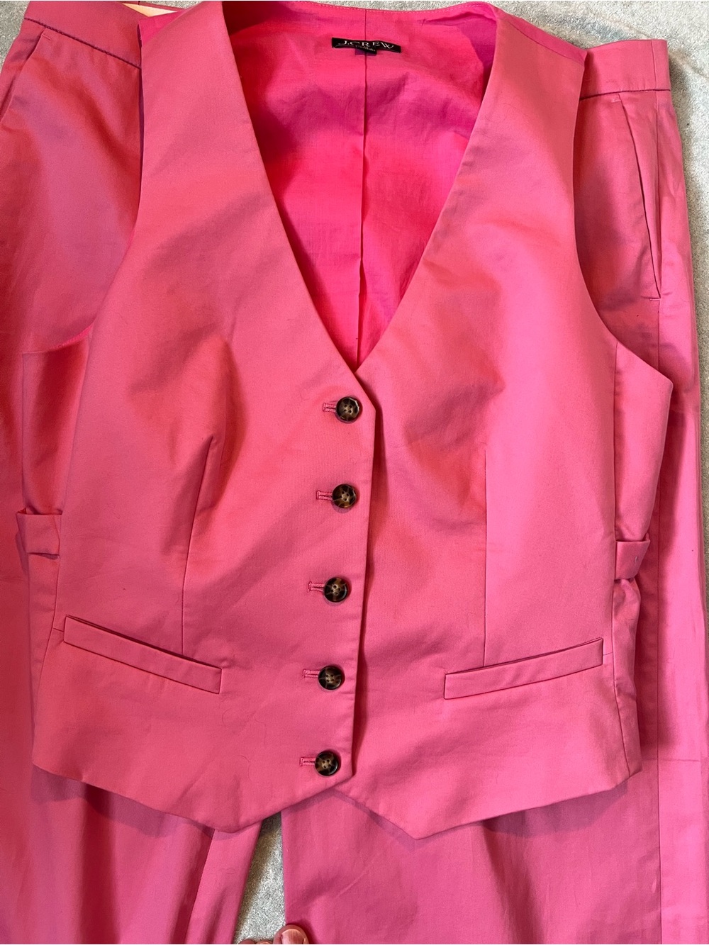 J. Crew Re-Imagines Pink 3-Piece Suit: Blazer Vest & Trousers Pants Cotton 16 XL - Picture 3 of 15